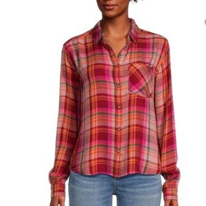 NWOT Beachlunchlounge Livvy Plaid Button Down Shirt S